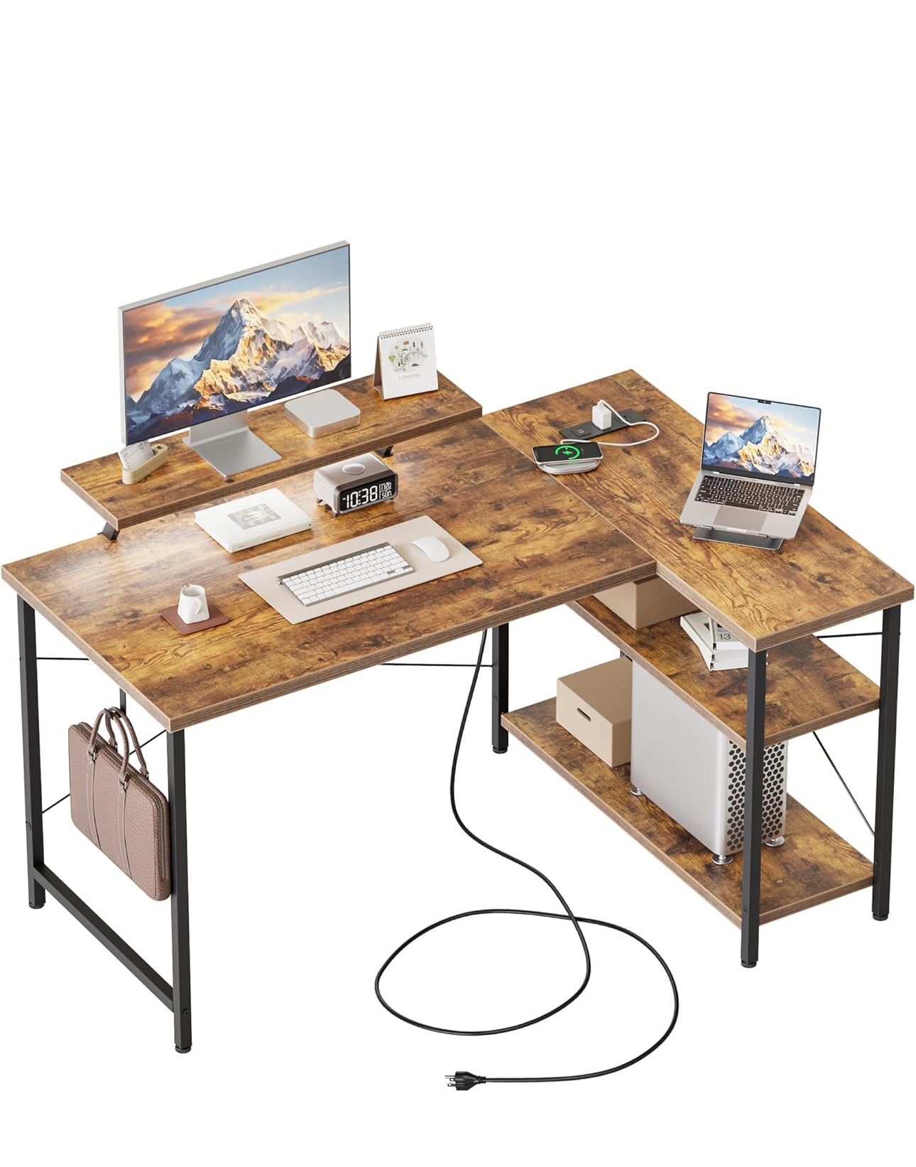 L-Shaped Desk with LED, 120x70cm