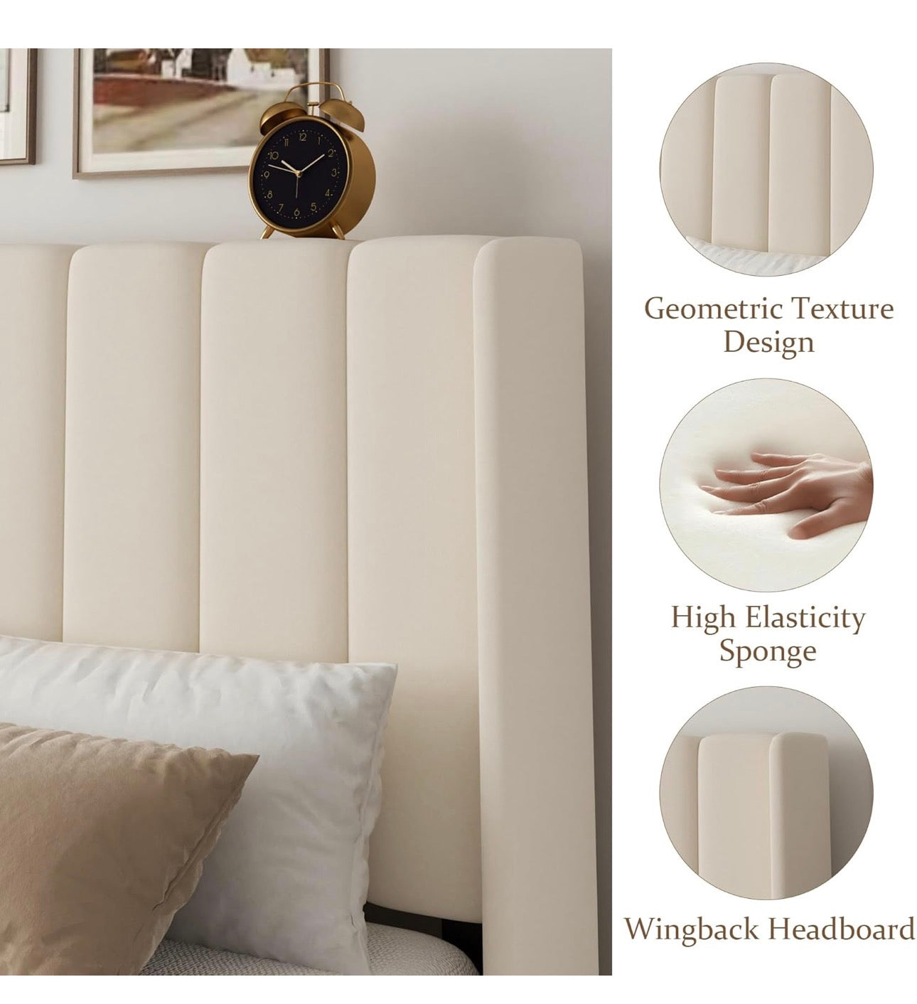 Double Bed Frame with Headboard, Vertical Channel Tufted