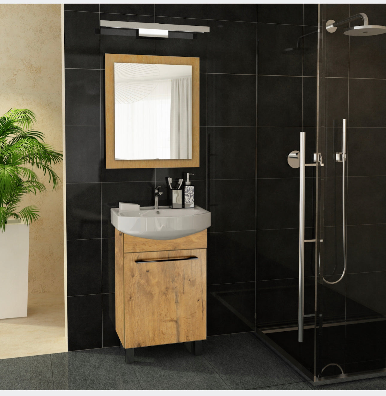 A solid bathroom cabinet with a 50cm washbasin