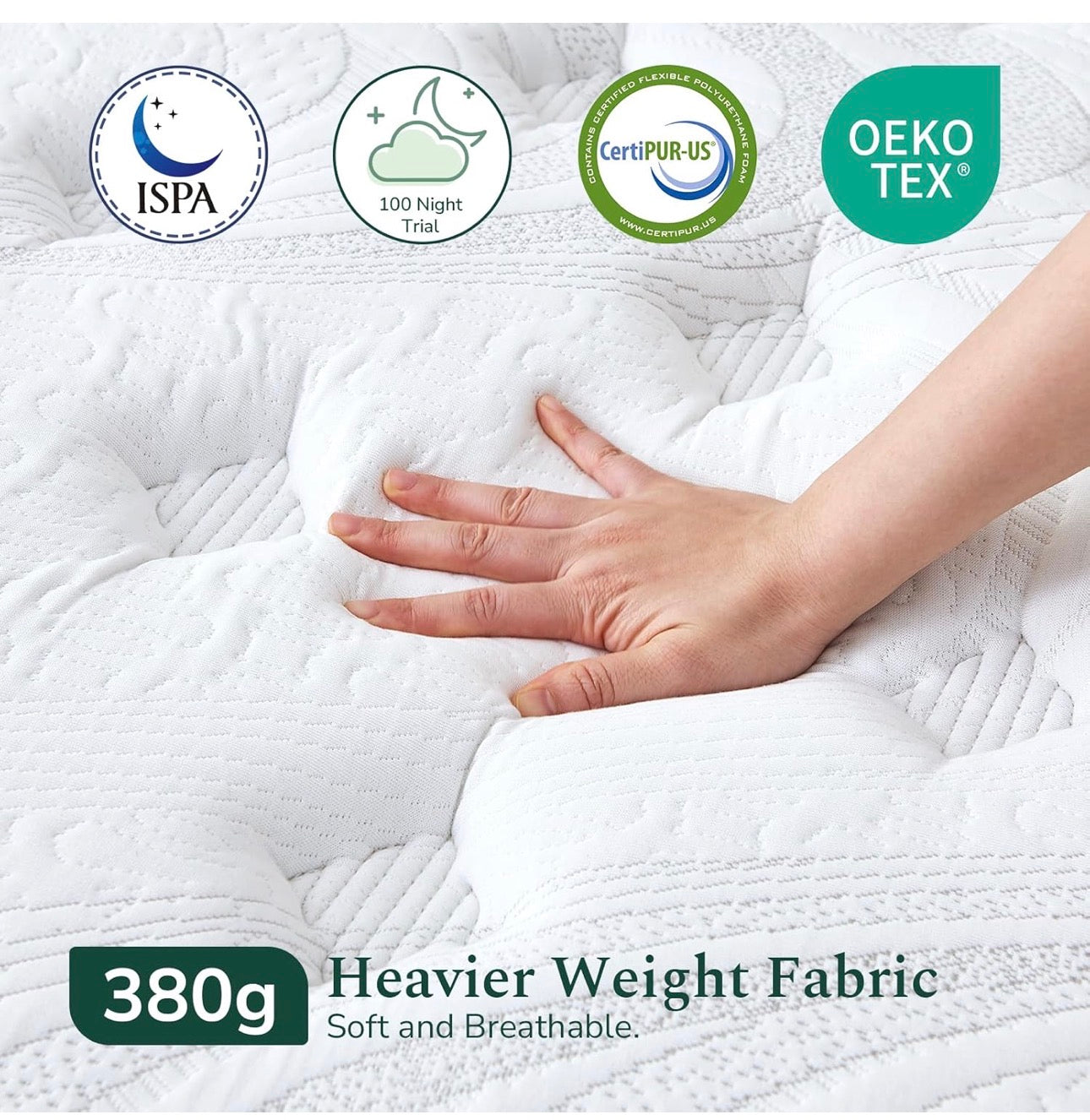 King Size Mattress 5FT Memory Foam, Pocket Sprungs Hybird Mattress with Dual Edges Support