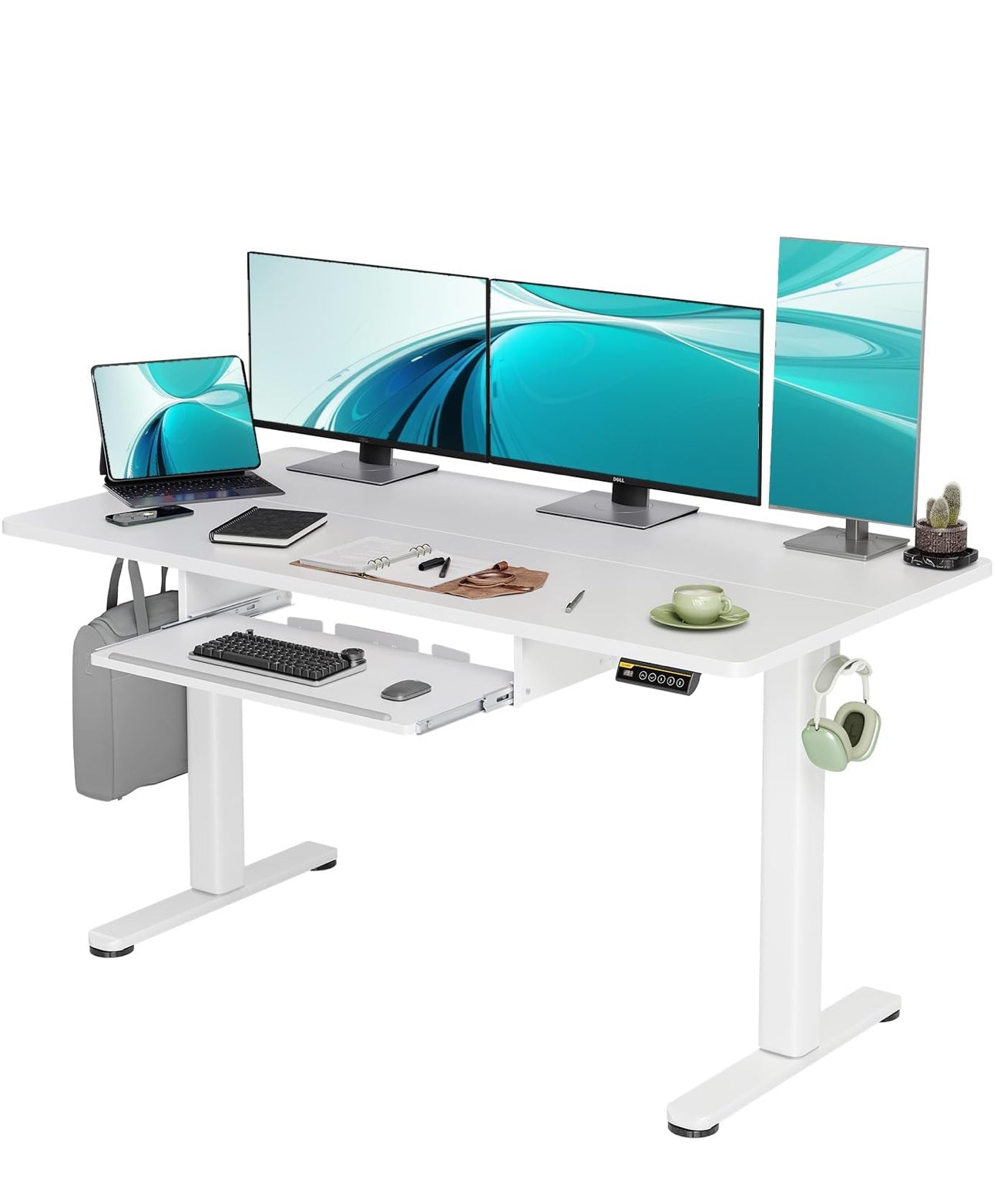 Electric Standing Desk with Keyboard Tray, 140x60