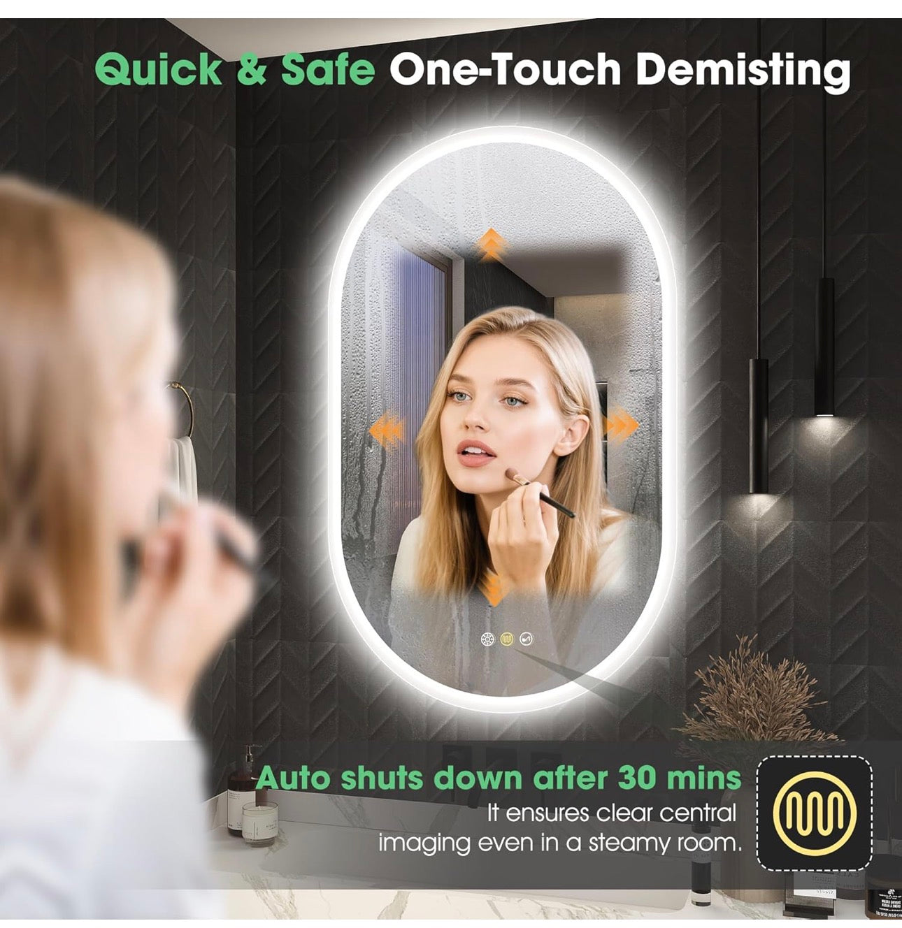 Oval Bluetooth Bathroom Mirror with LED Lights 500x800mm, Anti-Fog, LED Bathroom Mirror with Memory, 3000K-6500K, Dimmable, HD Tempered Glass, IP44 Waterproof, Horizontal or Vertical