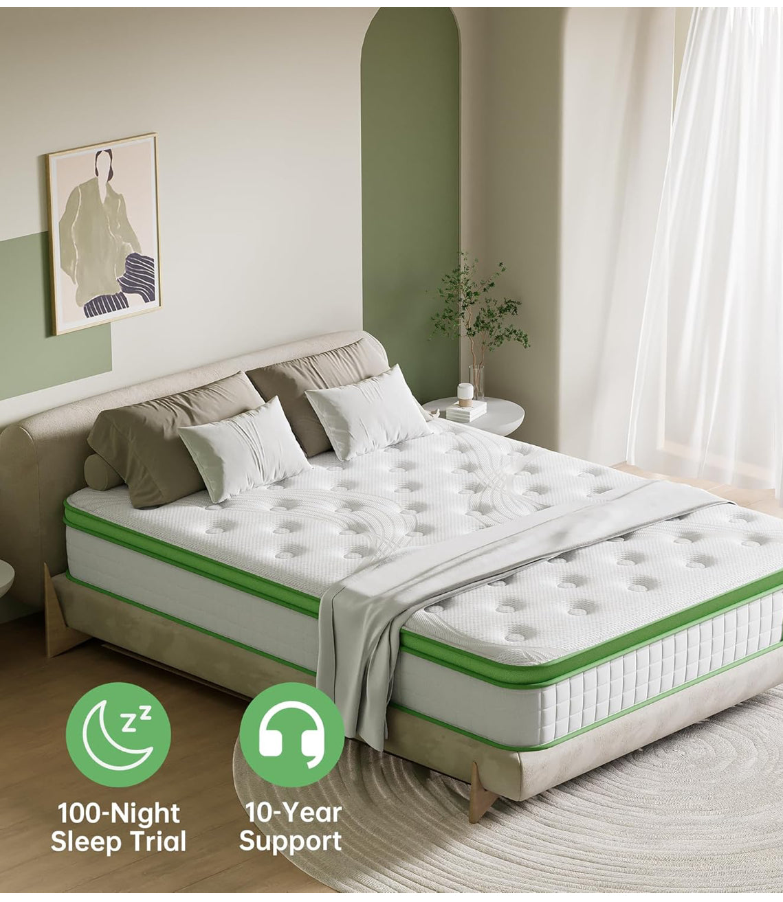Single, 10 Inch Hybrid Mattress, Medium Firm
with Gel Memory Foam