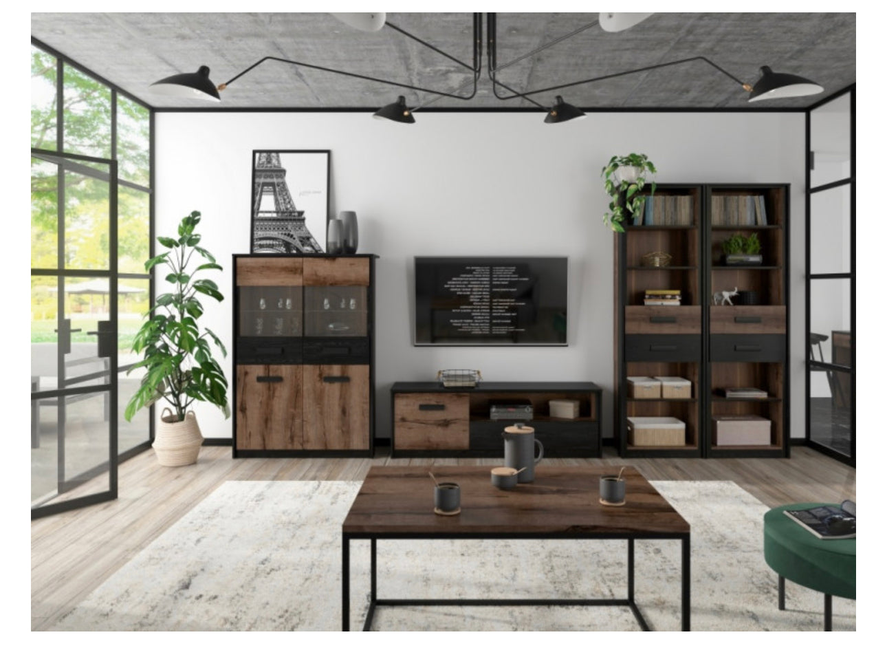 TV Cabinet Entertainment Unit with Drawer Open Shelving Storage 150cm Oak/Black Effect