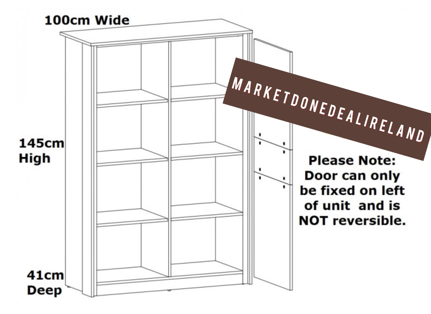 Bookcase Shelf Unit Compact Storage 1 Door 100cm Display Shelving Cabinet Oak/Black Effect