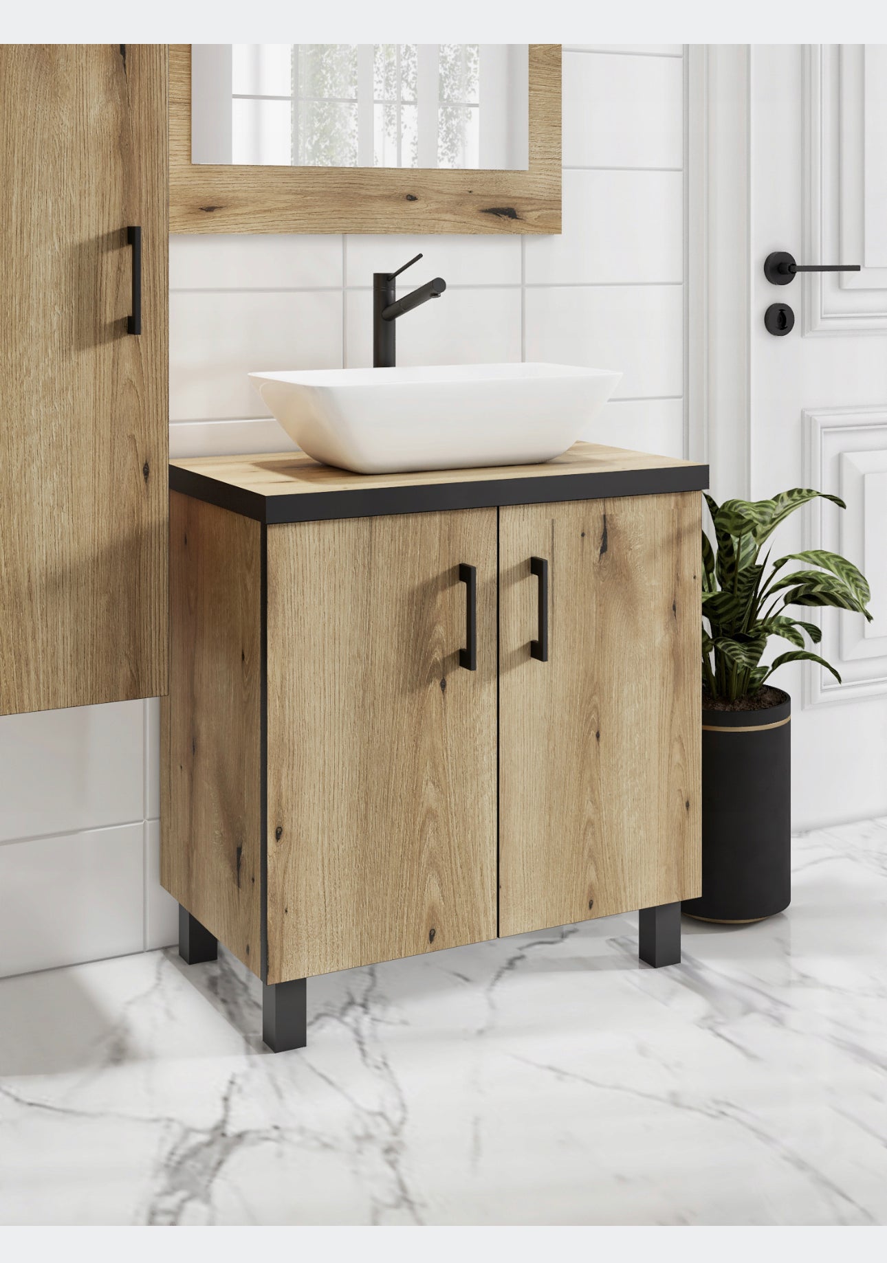 A set of bathroom cabinet + washbasin
