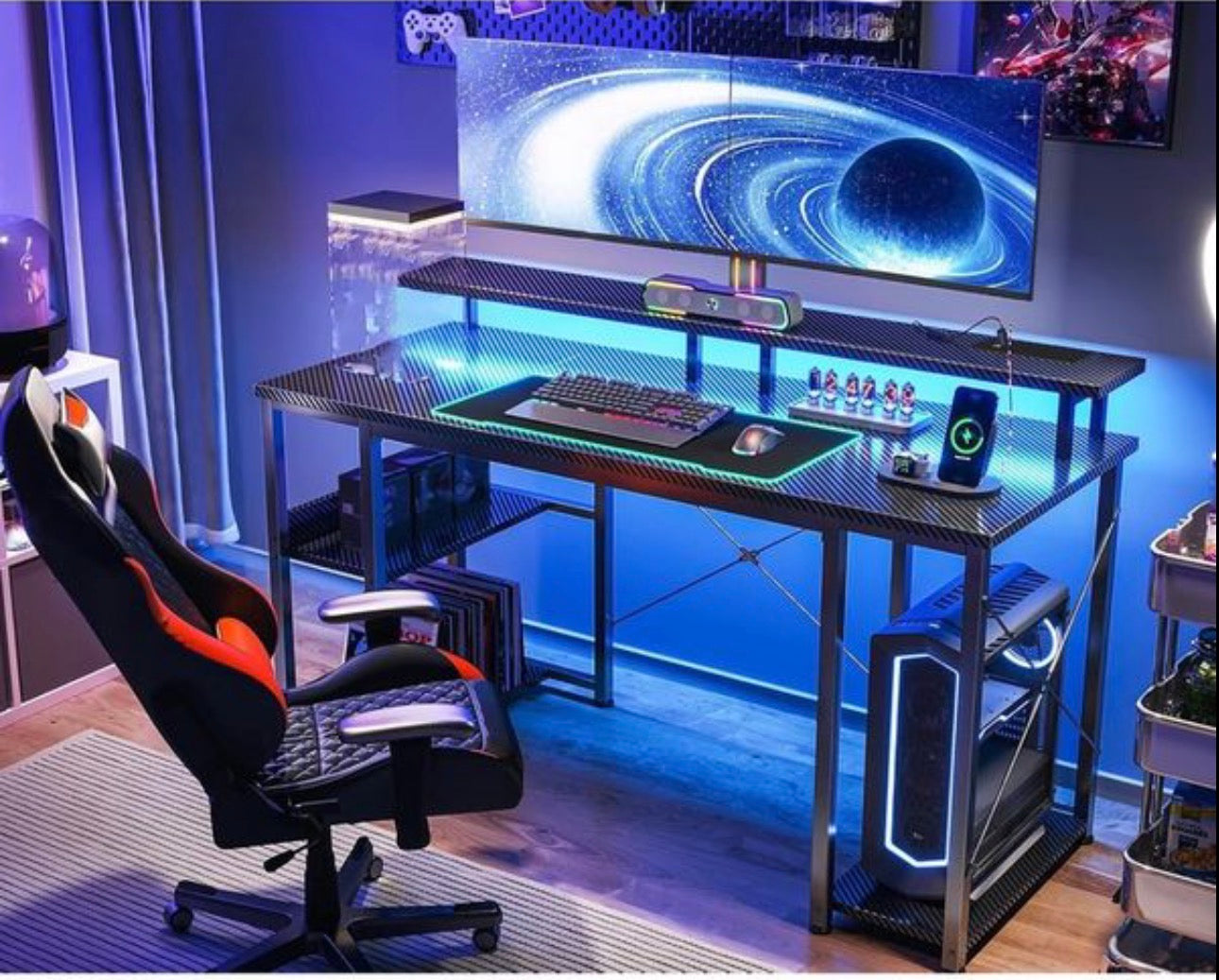 Gaming Desk with LED Lights, 120x50 cm