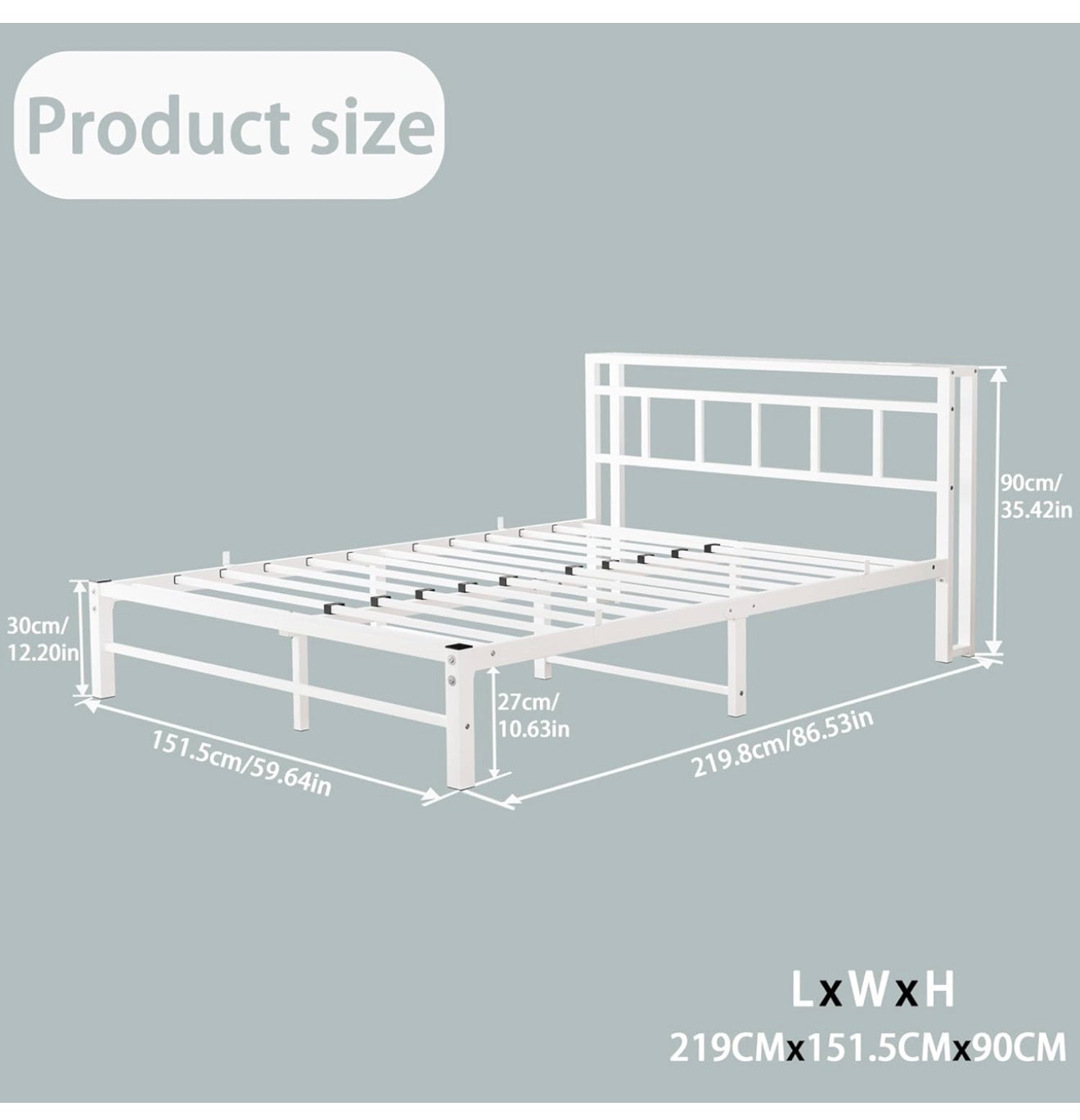 5ft King Size Bed Frame King Bed Base with Storage and Charging Station