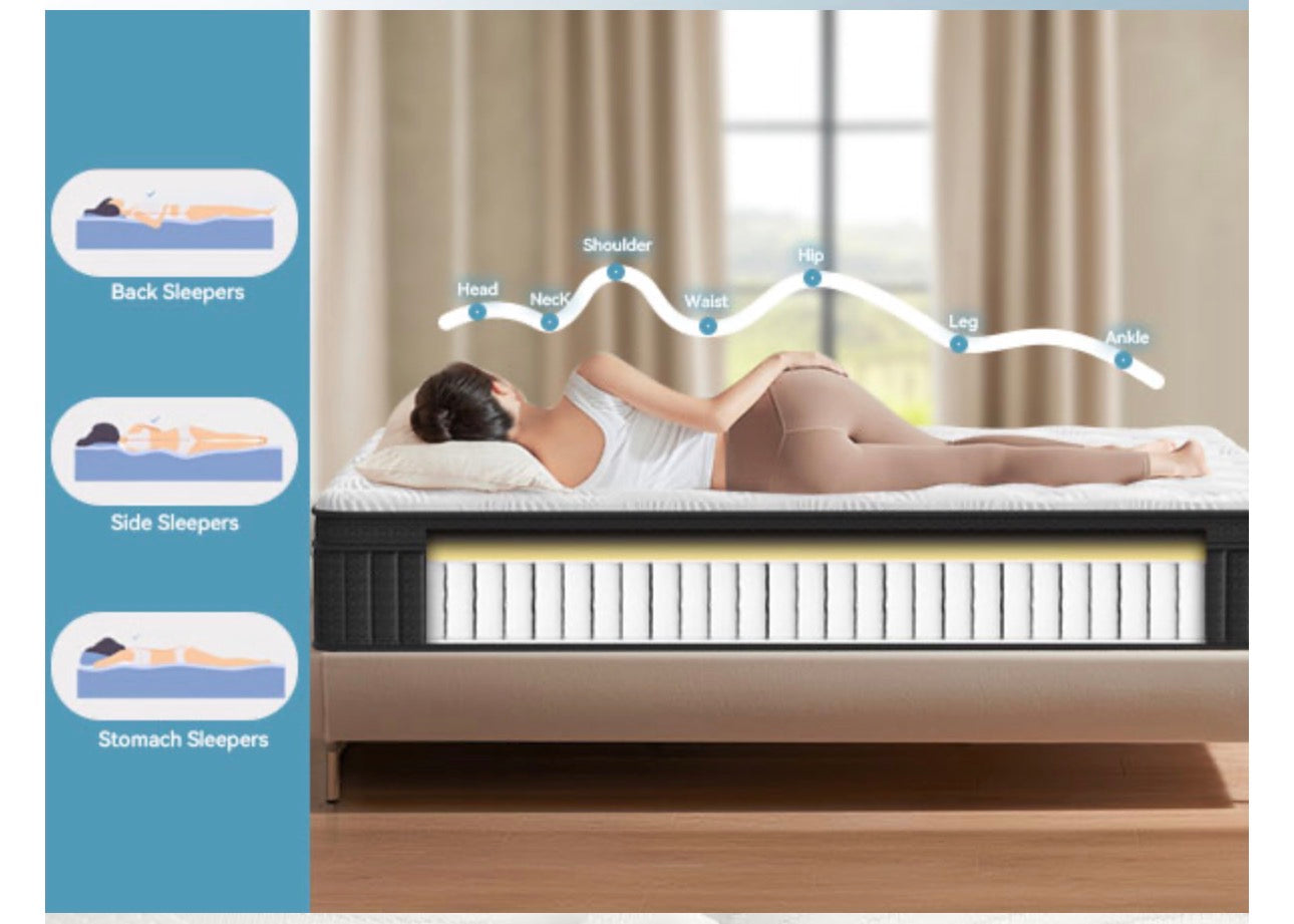King Mattress in a Box - 12 Inch Hybrid King Size Mattresses of Medium-Firm Support with 9-Zone Pocket Springs for Superior Motion Isolation, Breathable Comfort and Durable (150x200x30cm)