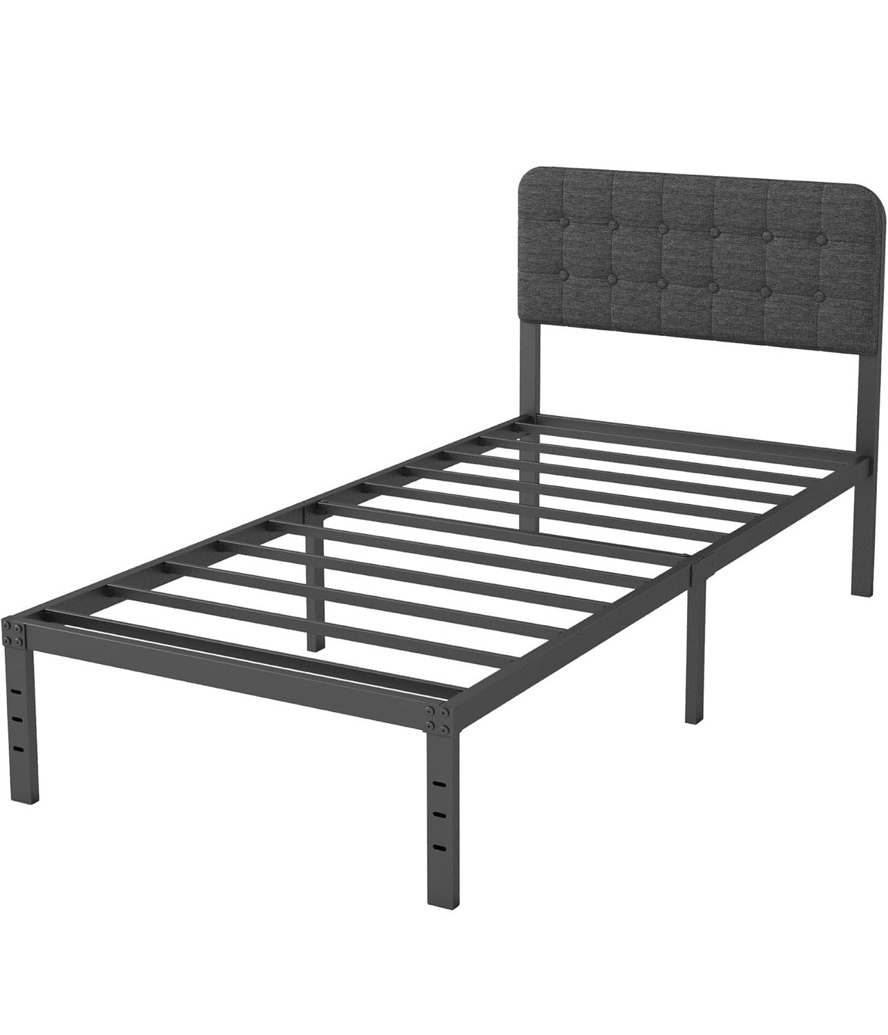 3ft Single Bed Frame with Upholstered Headboard and Footboard, 36cm High Metal Bed Frame Single 90x 190cm