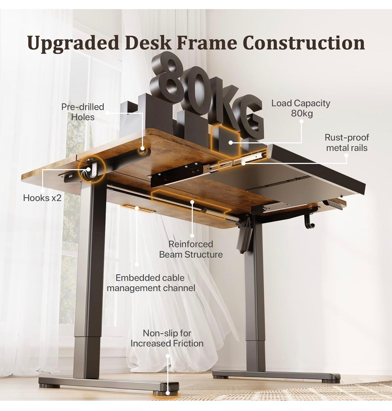 Standing Desk with Drawer Keyboard Tray, 120x60cm