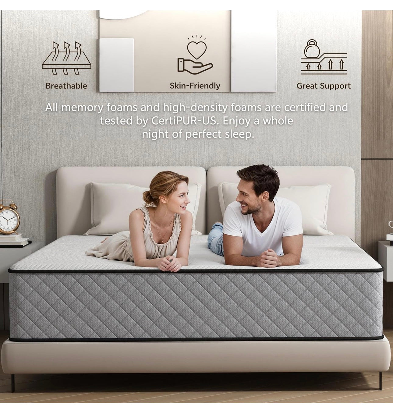 25CM King Mattress – The Innerspring Hybrid Memory Foam Bed in a Box for Ultimate Support and Pressure Relief，King Size Mattress(200x150x25CM