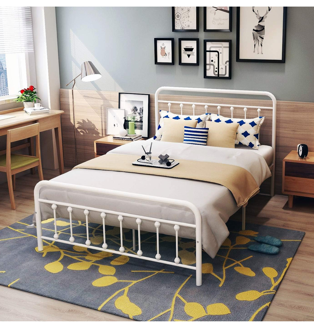 Double Bed Frame with Headboard and Footboard Storage Under Bed