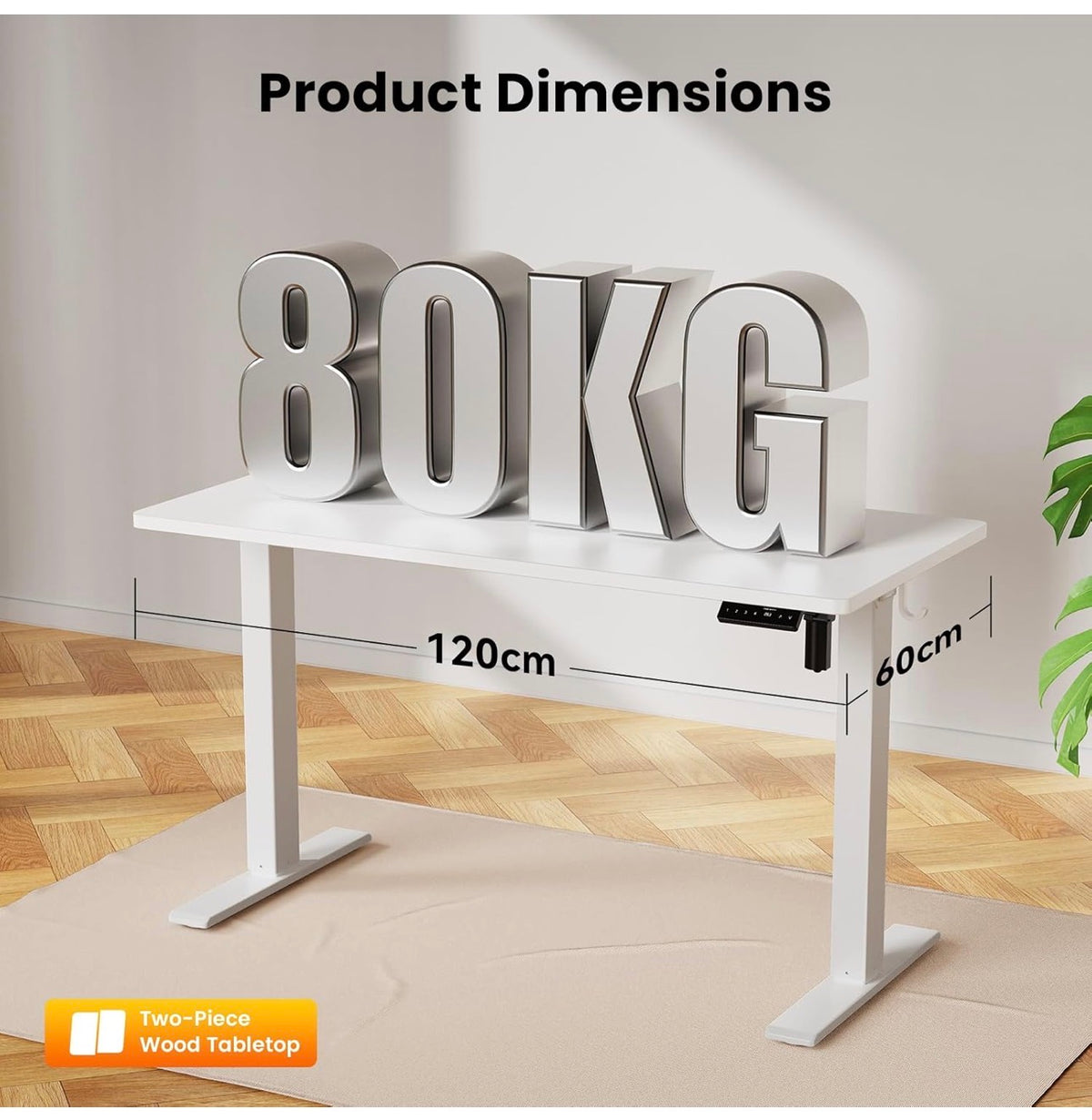 Electric Standing Desk, 120 x 60 cm, White
Height Adjustable Desk, 2 Hooks, 4 Memory Heights, 72-118cm, Splice Board, Ergonomic Sit Stand Computer Desk for Home Office