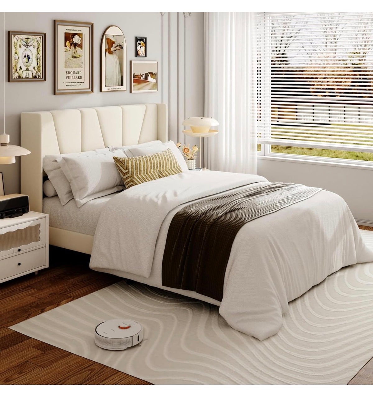 Upholstered Platform Bed Frames, Contemporary Mattress Foundation, No Box Spring Needed, Noise Free, Easy Assembly, Beige