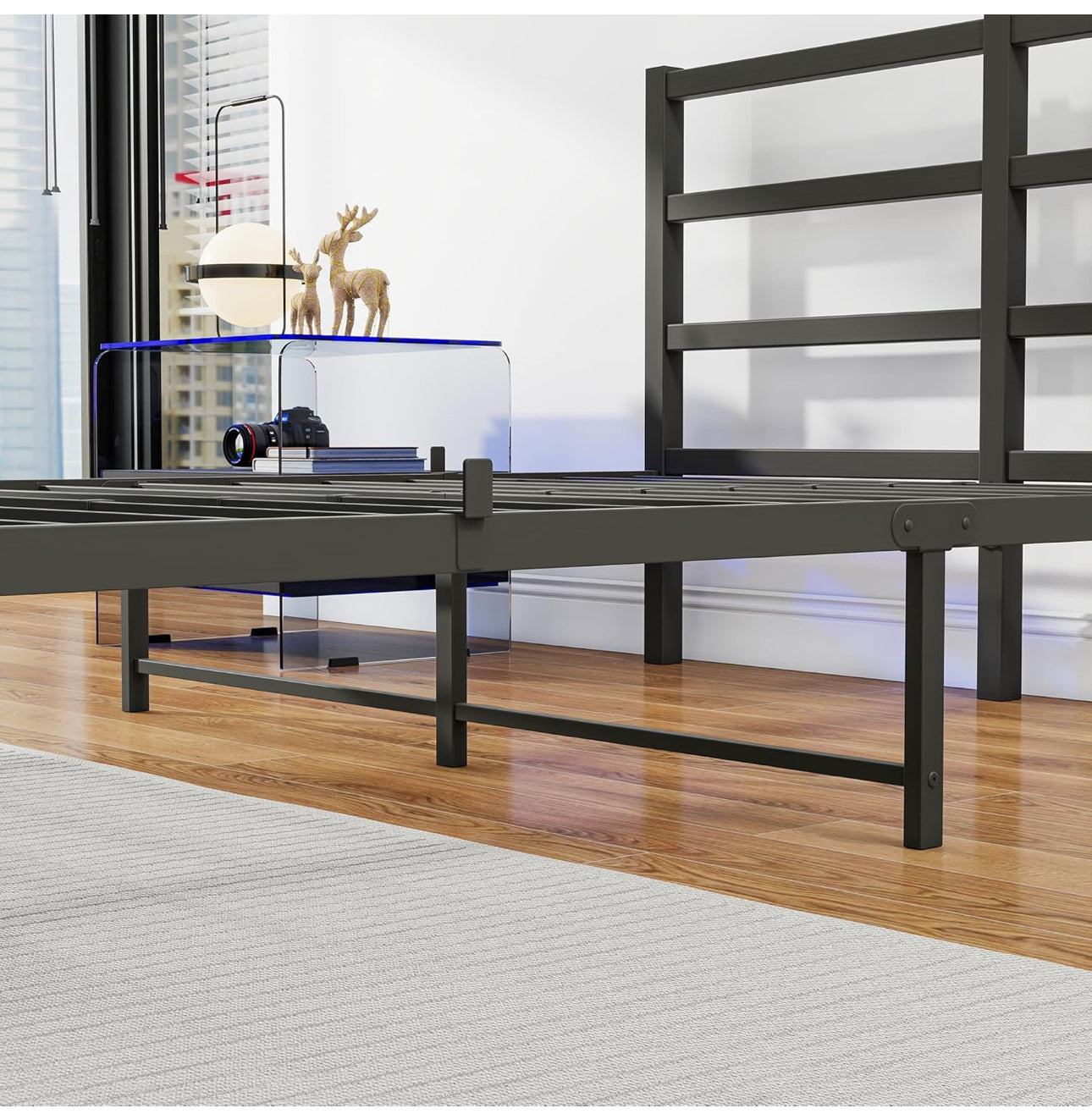 Double Bed Frame with Headboard Metal Platform Heavy Duty Steel Support