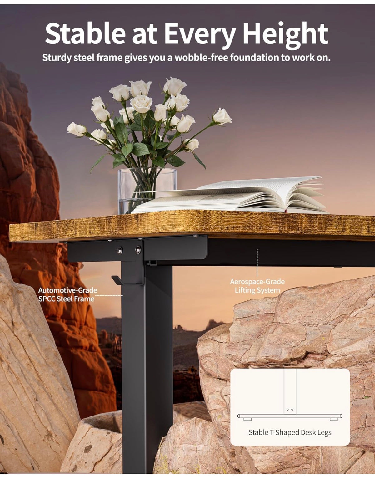 Electric Standing Desk 120x60cm Gaming Desk 3 Memory with Splice Board, 70–115cm Lift, 2 Hooks, 80kg Load, Computer Workstation, Rustic Brown