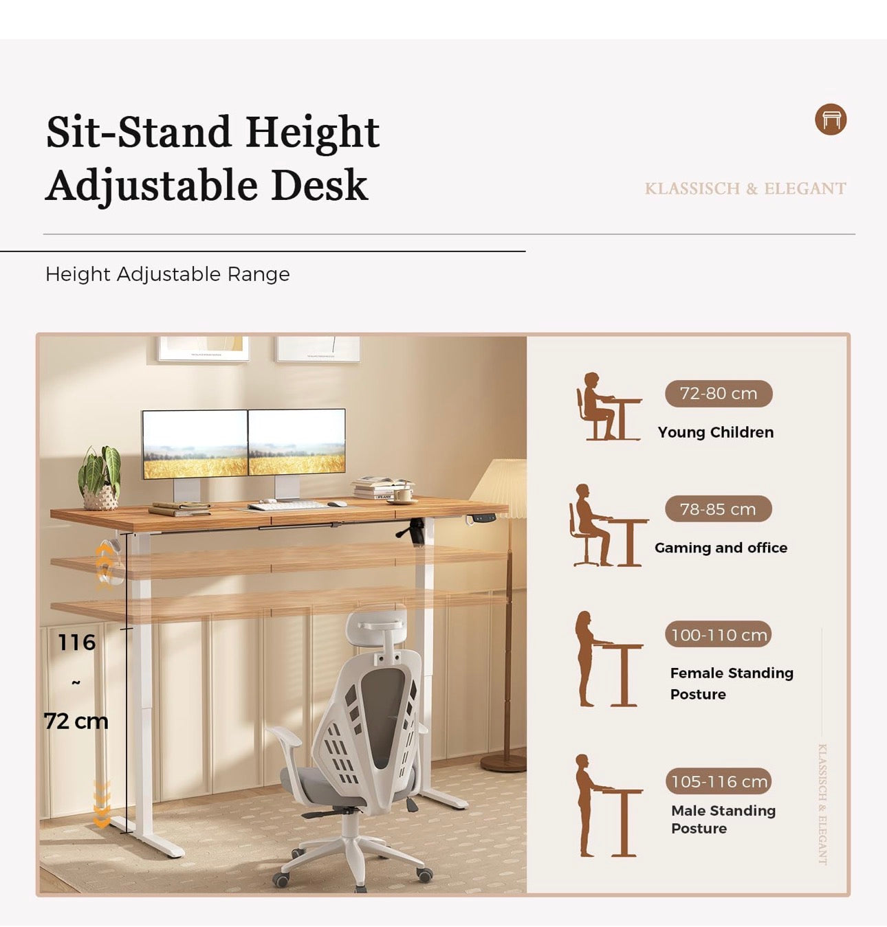 Standing Desk, 120 x 60 cm, Light Brown