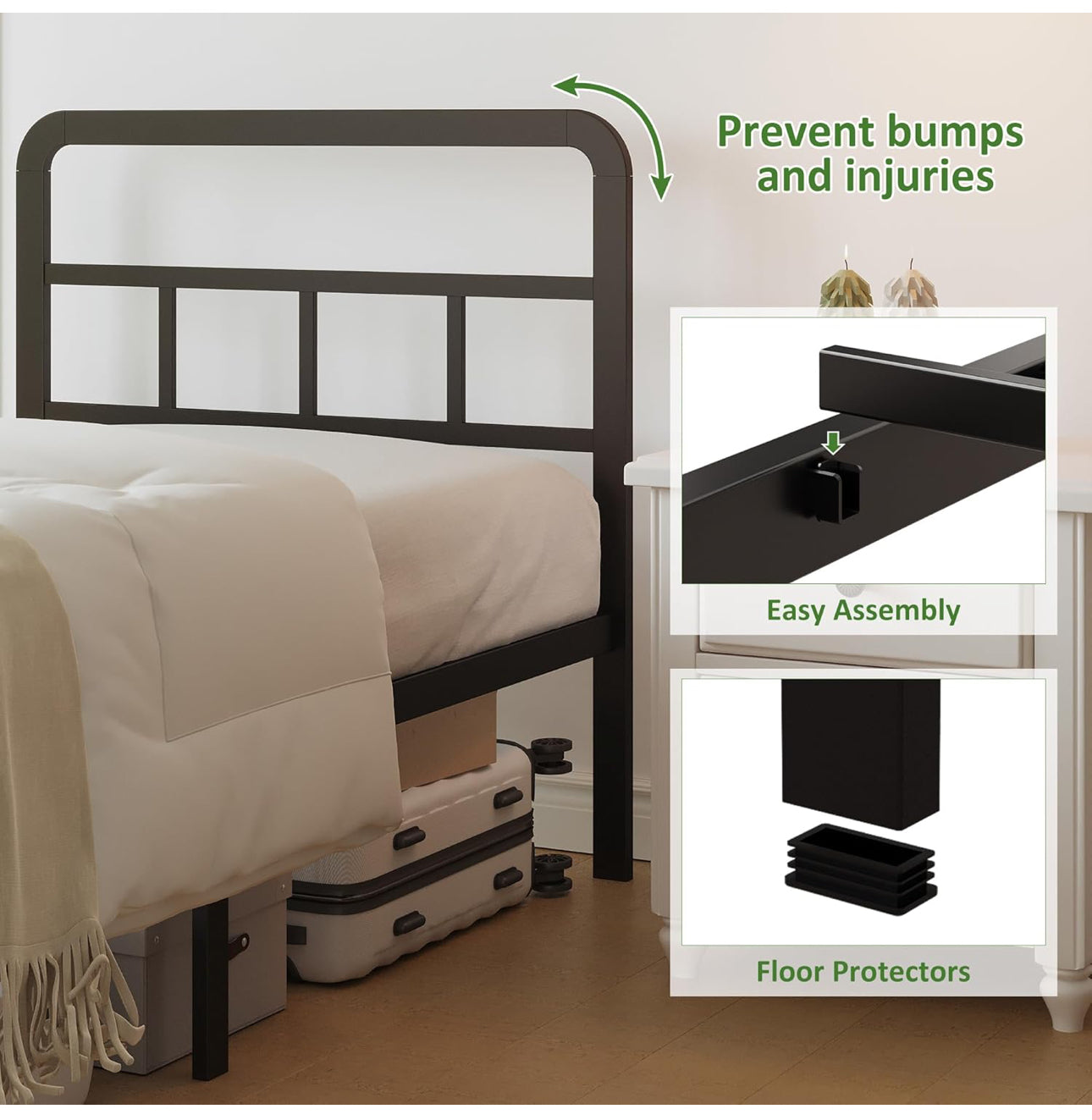 Black Single Bed Frame with Curved Headboard