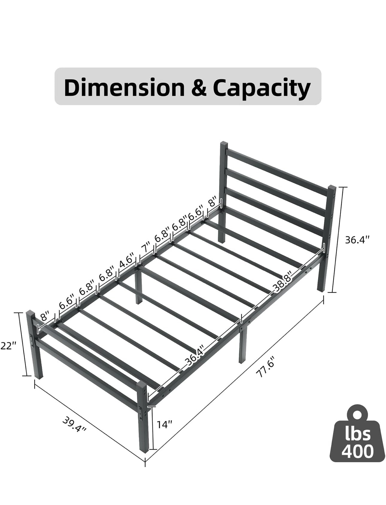 4ft6 Double Bed Frame with Headboard, Black Metal