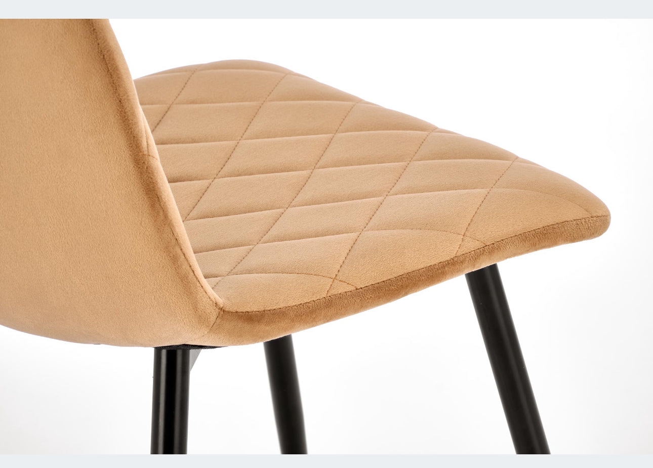 4 Upholstered Chair Velour Metal Beige Black
