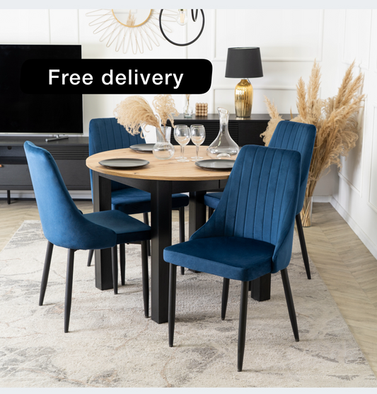 Set of 4 Upholstered Chairs Velour  Blue