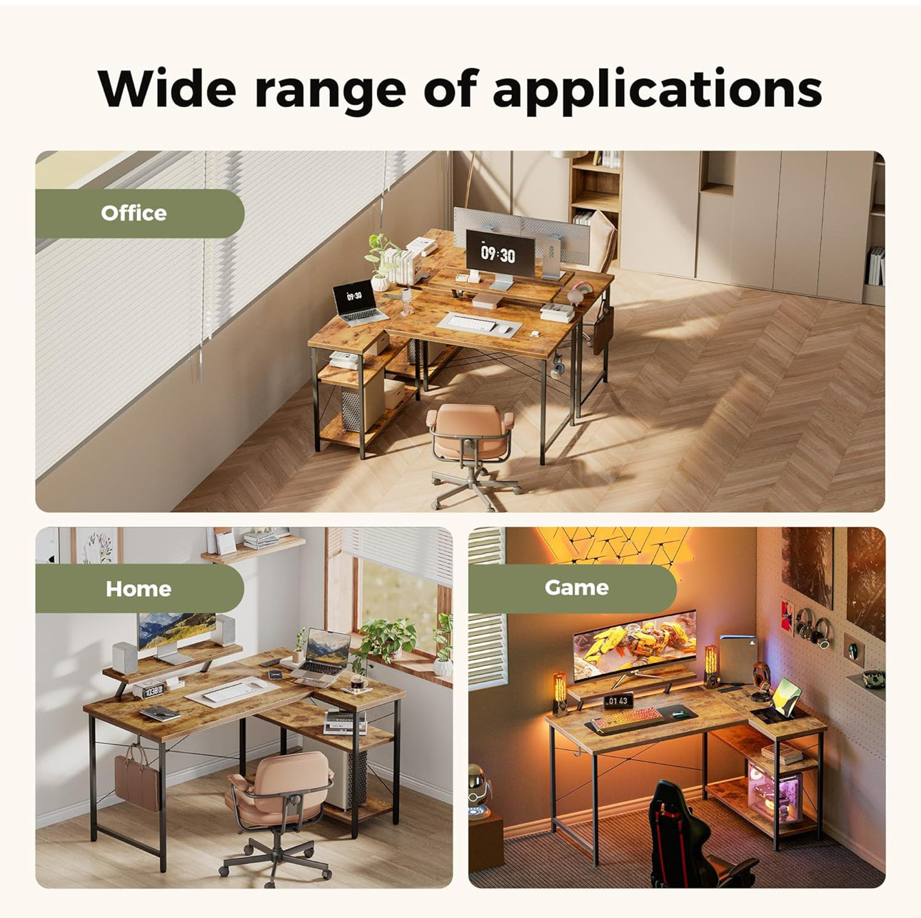 L-Shaped Desk with LED, 120x70cm