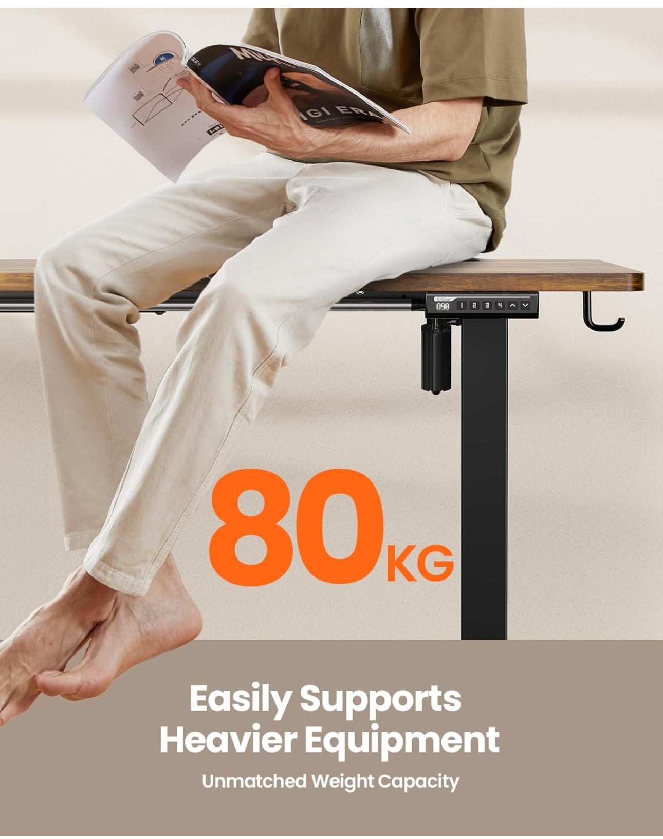 Electric Standing Desk Height Adjustable 120 x 60cm, Sit Stand Desk with 4 Memory Smart Pannel, Home Office Desk with Splice Board