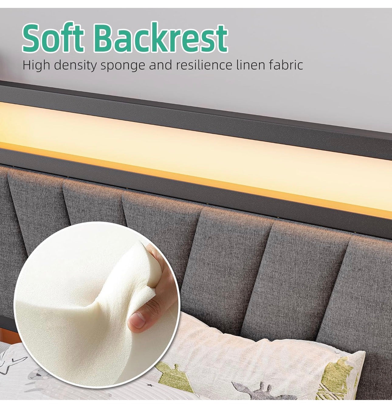 Bed frame with Headboard and USB Charging Station,Heavy Duty Bed Single Size with LED Lights