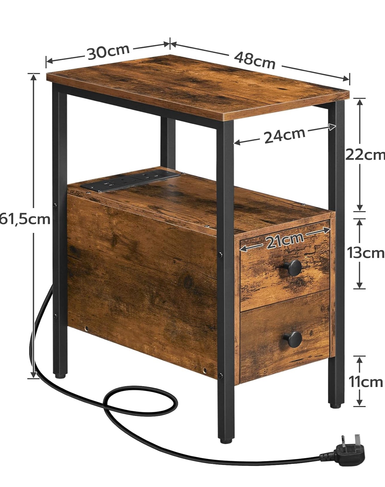 2 Bedside Tables, Side Table with Charging Station