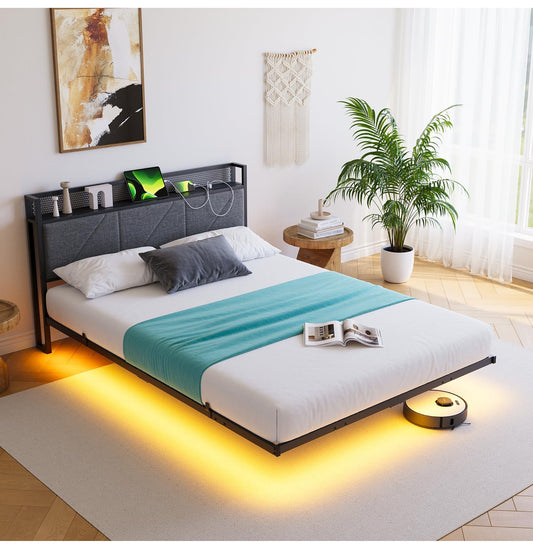 ❗️DELIVERY TIME 14-15 workimg days ❗️Floating Double Bed Frame with LED Lights &amp; USB Charging Station