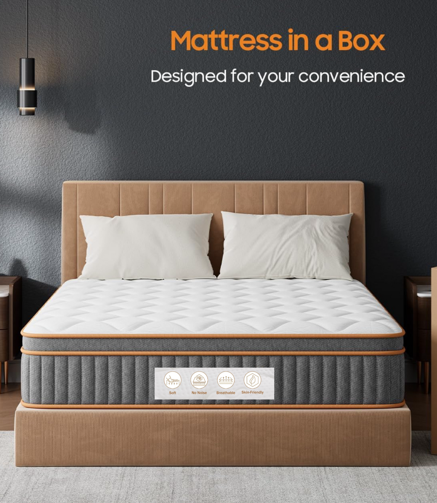 Double Mattresses 10.6Inch Hybrid Mattress Double Bed, Memory Foam Pocket Spring Mattresses Medium Firm