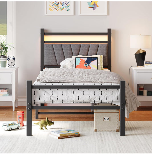 Bed frame with Headboard and USB Charging Station