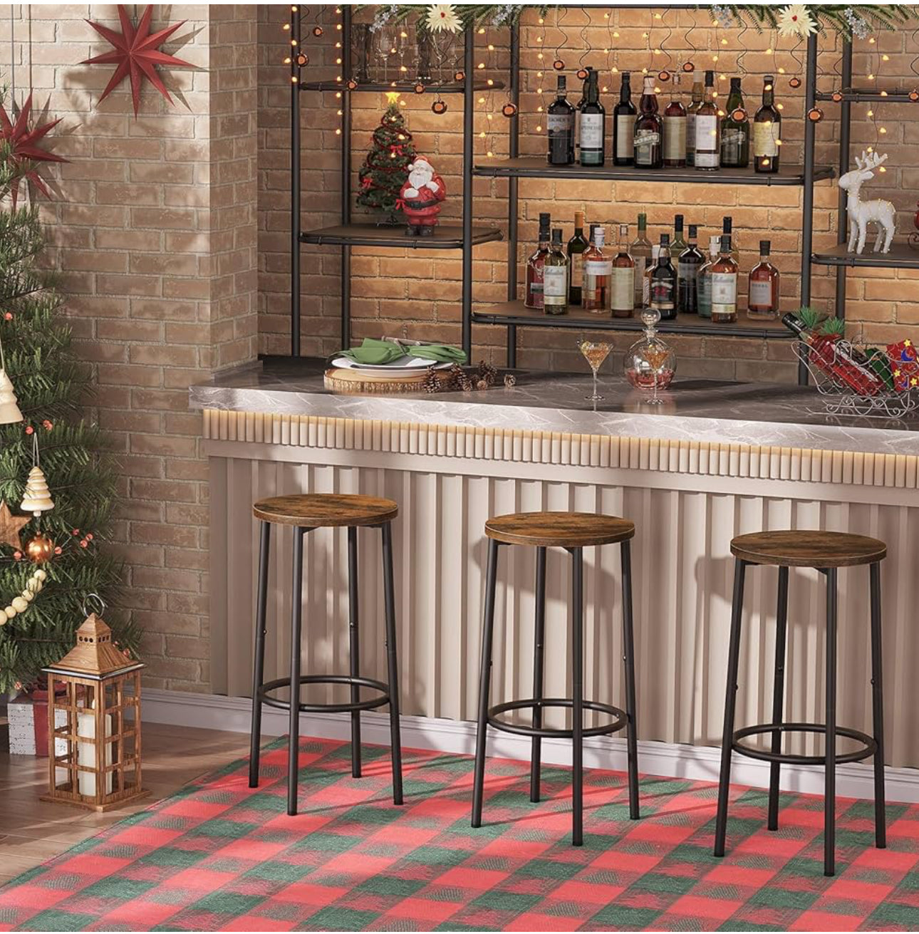 Bar Stools Set of 2, Breakfast Round Bar Chairs