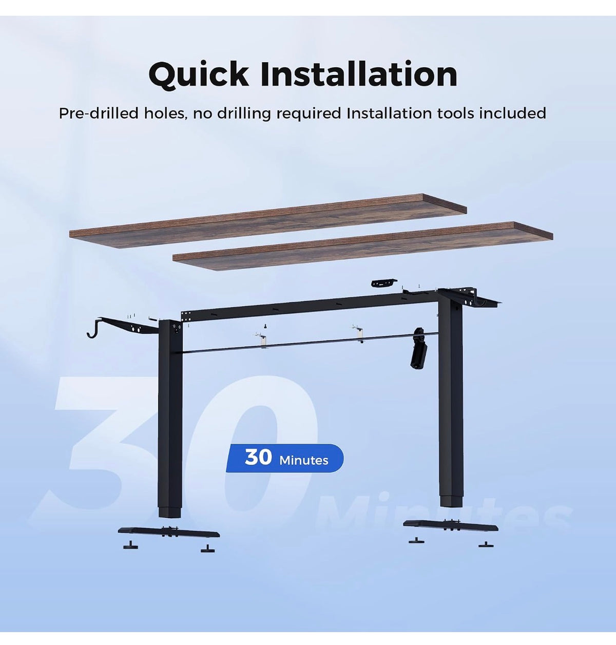 Electric Standing Desk, 2 Memory Buttons, 140x60cm
Height Adjustable Desk for smart Pannel, 72-116cm, Sit Stand Desk with 2 Hooks, Home Office Desk, 2 pcs Desktops, Brown