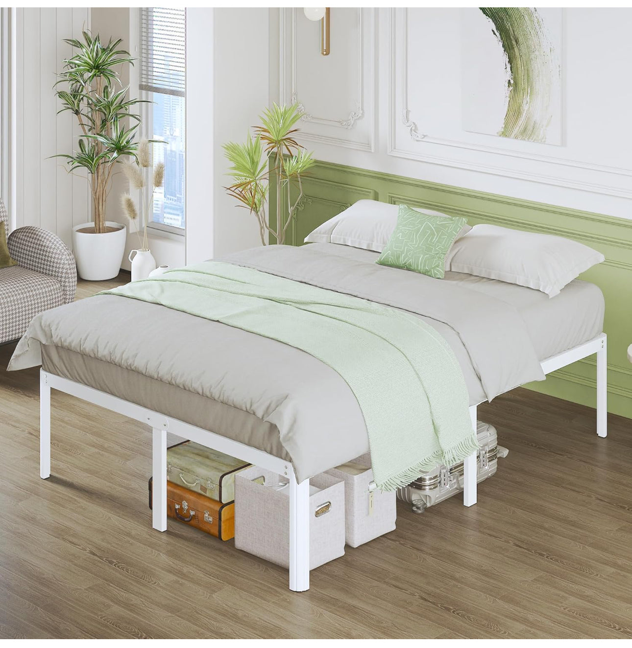 High White Double Bed Frame 4ft 6 with Rounded Corners