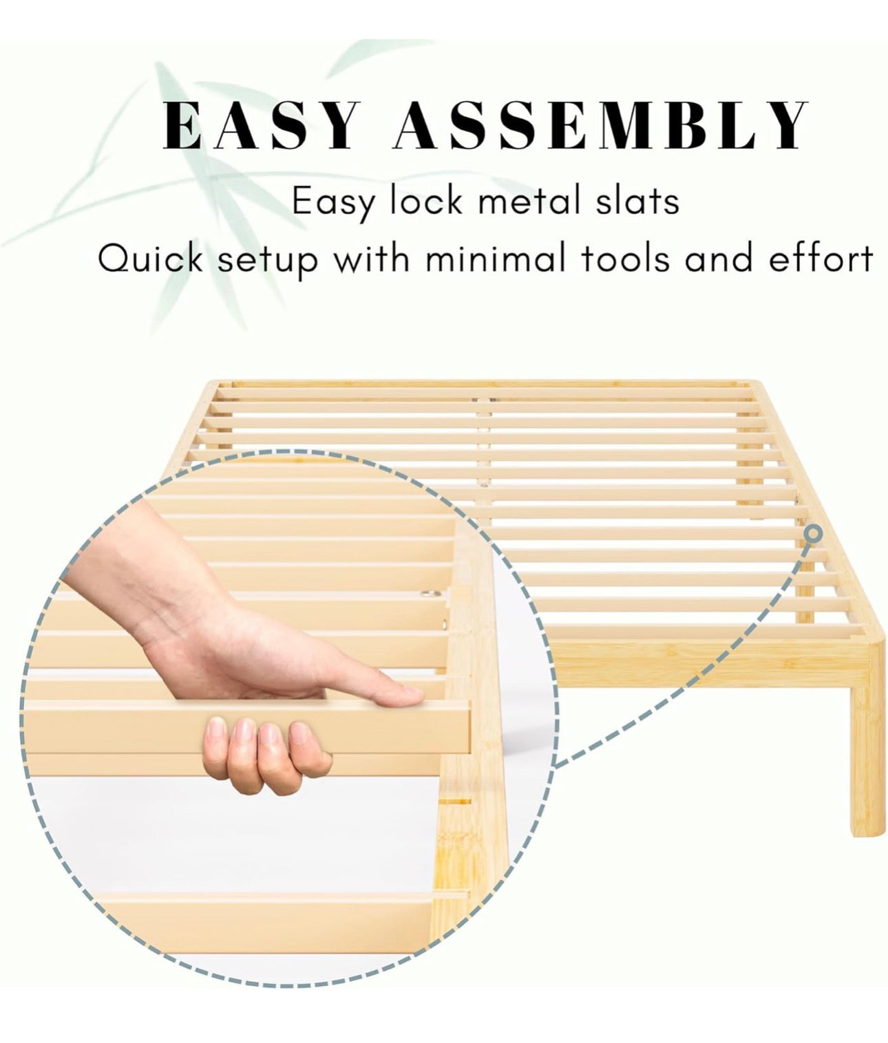 Bamboo Wood King Size Bed Frame with Metal Slats