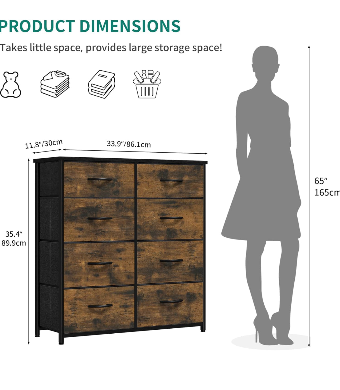 Chest of Drawer with 8 Drawers for Bedroom Fabric Dresser Storage Drawers
