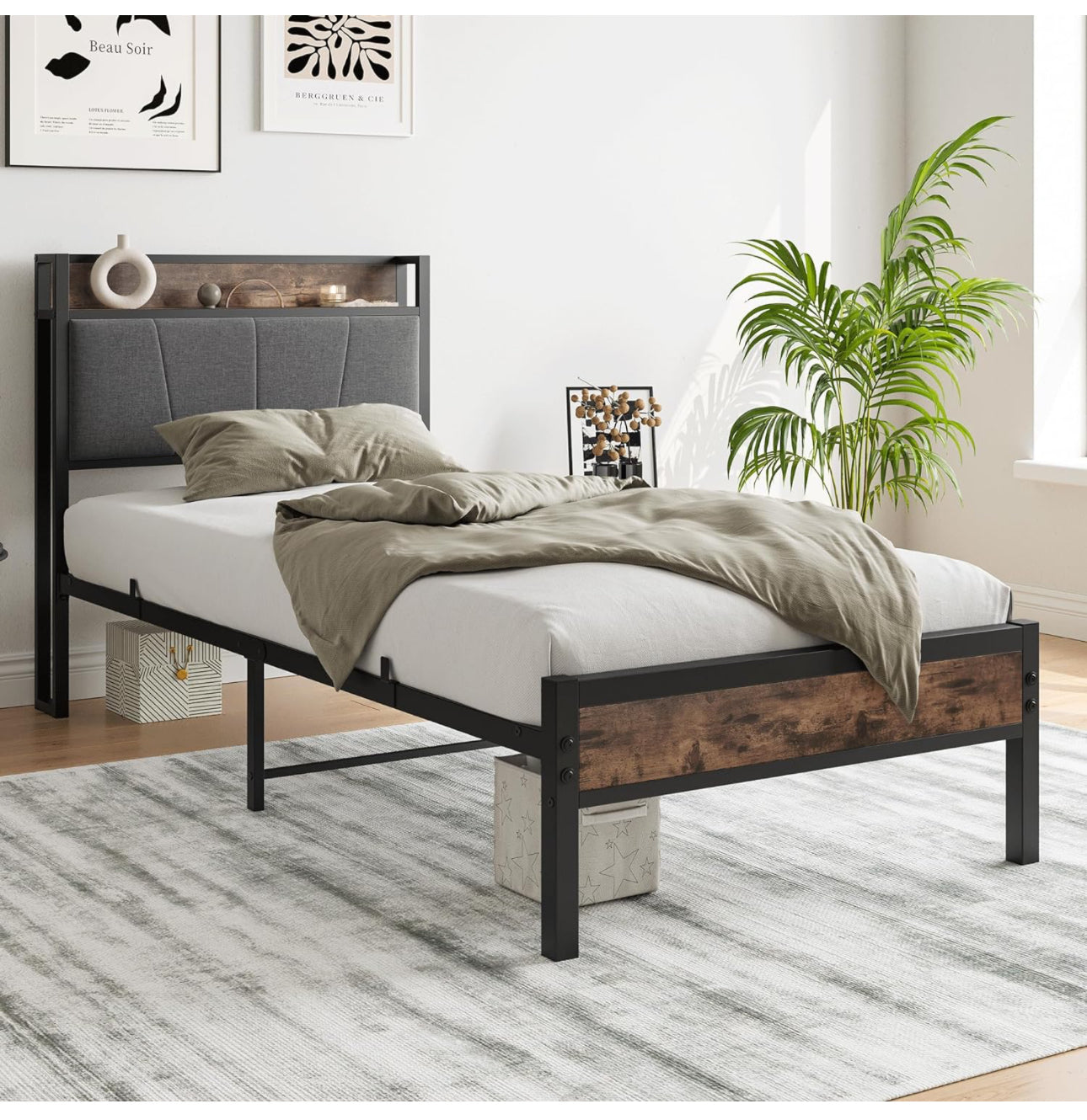 3ft Single Bed Frame With Storage Headboard