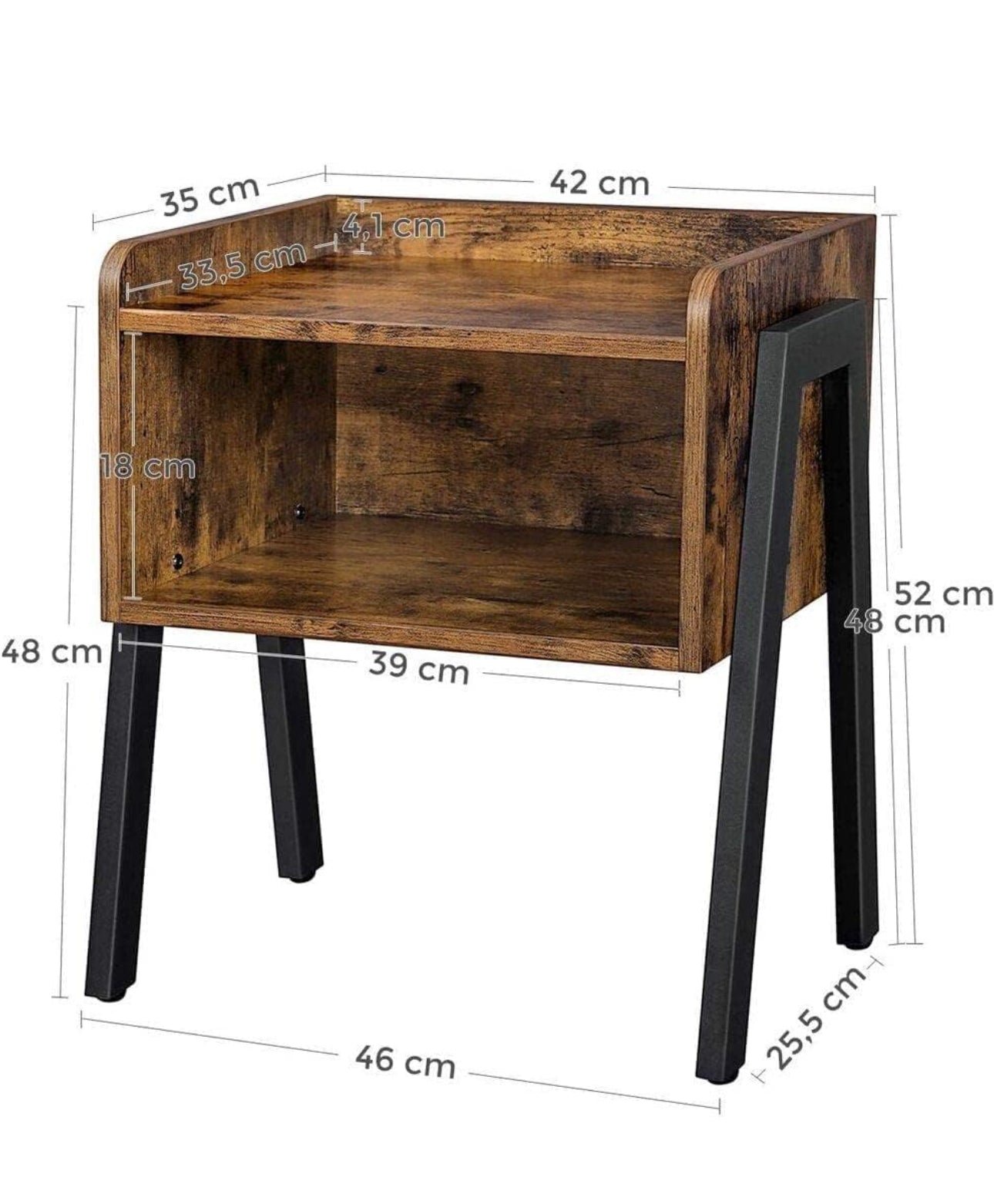 Nightstand, End, Stackable Side, Coffee Table with Open Front Storage Compartment, Retro Rustic Chic Wood Look, Accent Furniture with Metal Legs, Vintage  , 42 x 35 x 52 cm