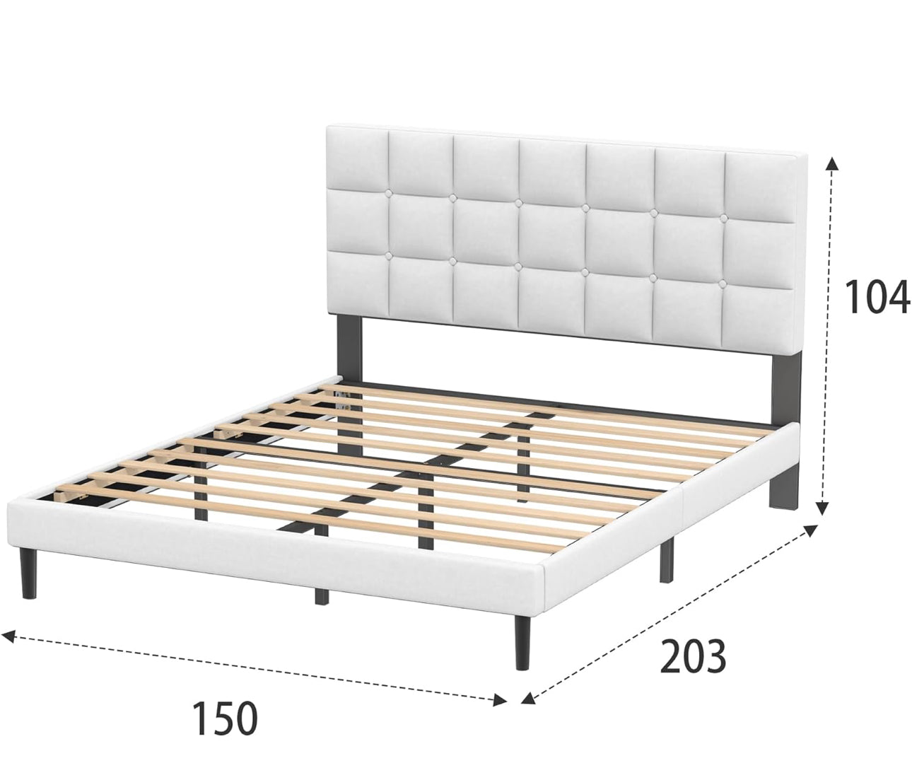 King Bed Frame, Easy Assembly, Sturdy Wooden Slat Support, Upholstered Platform with Headboard