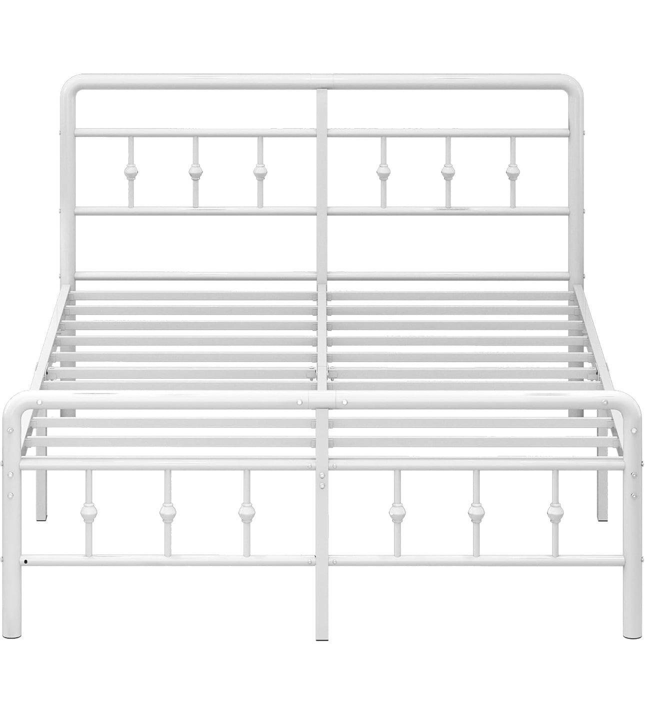 Small Double Bed Frame 4ft, White with Victorain Headboard and Footboard