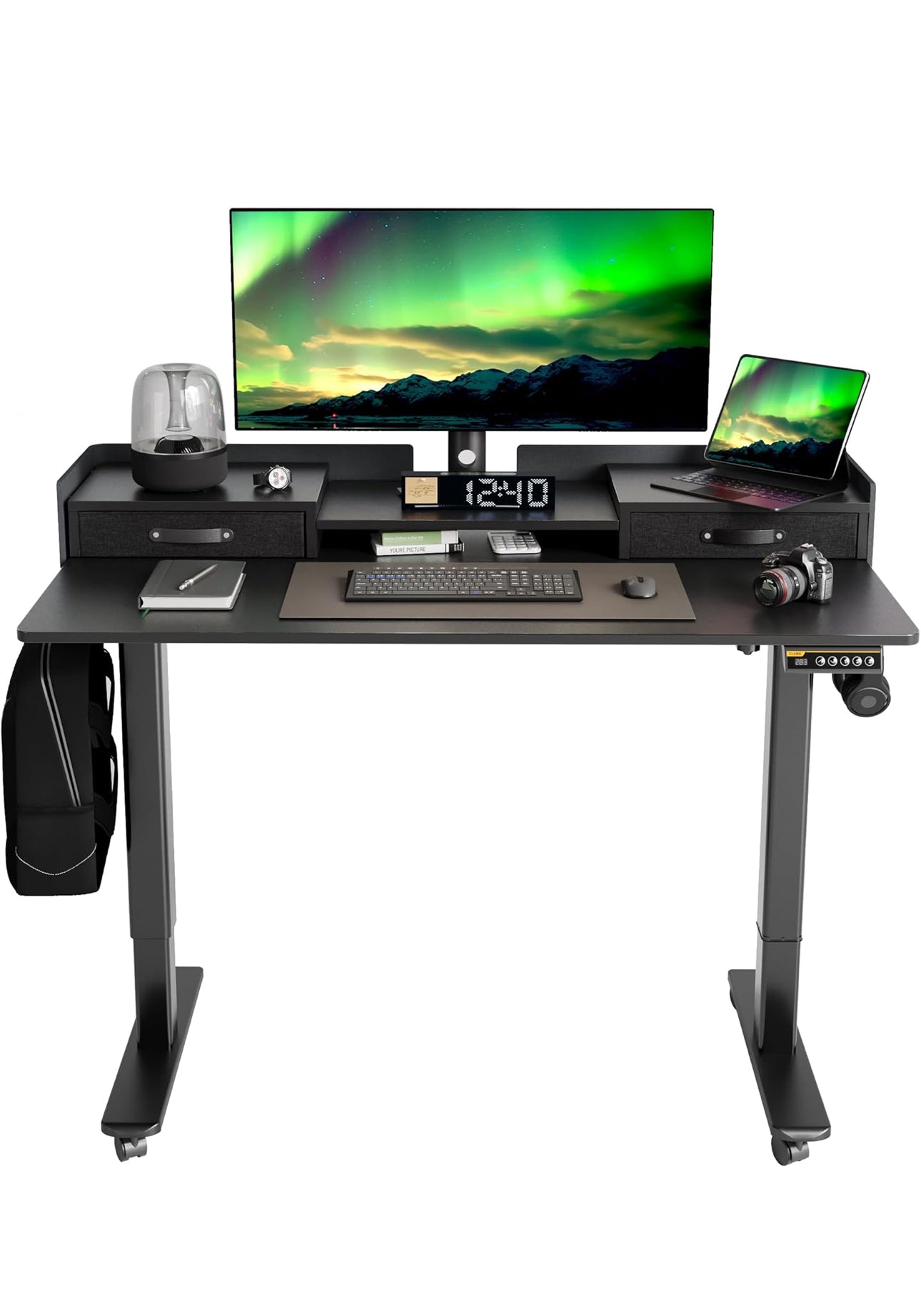 Electric Standing Desk with Drawers, 120x60cm Height Adjustable Desk