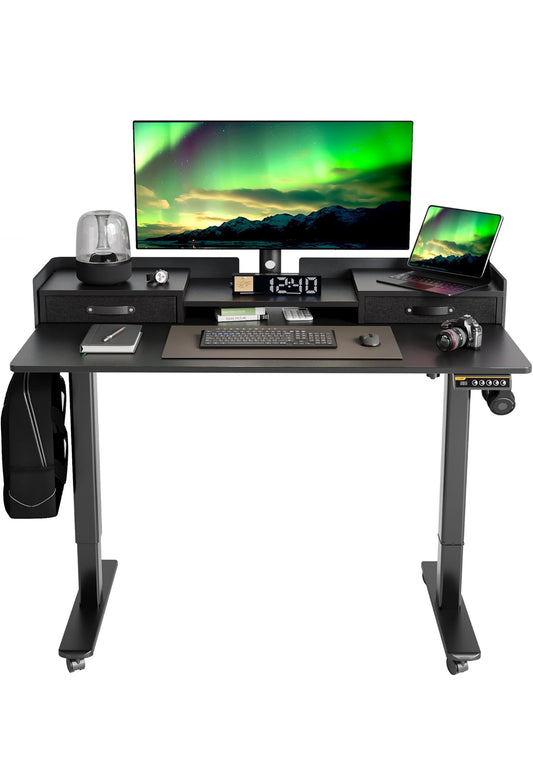 Electric Standing Desk with Drawers, 120x60cm Height Adjustable Desk