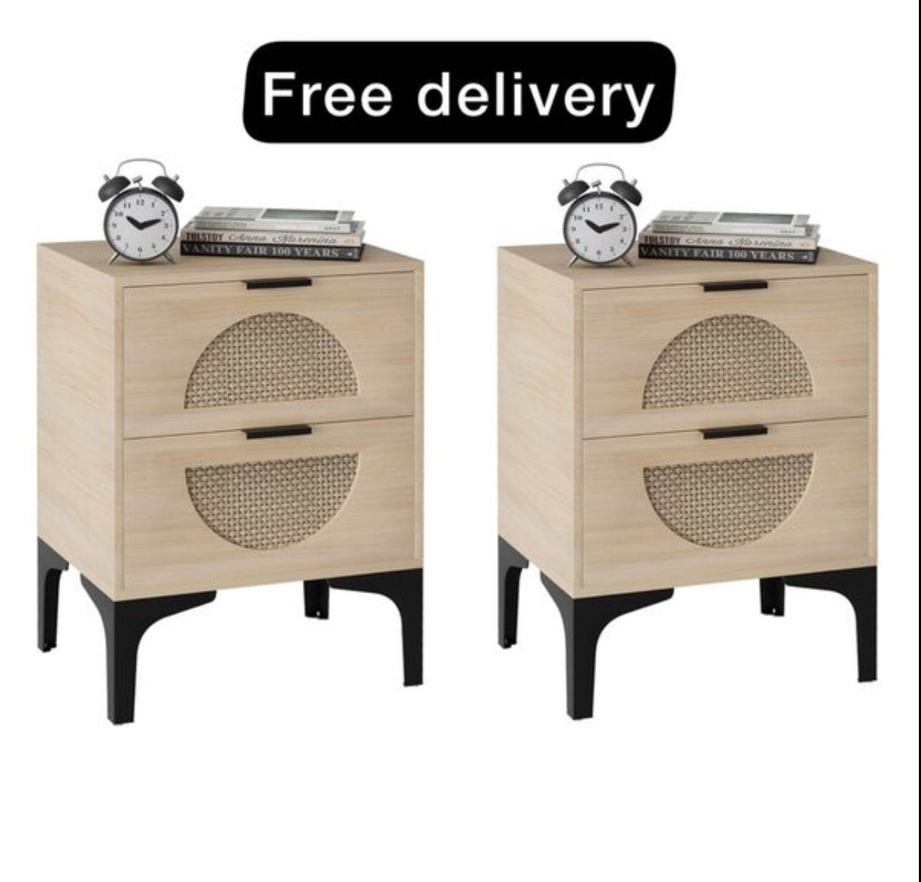 Set of 2 Bedside Table Boho Wood Nightstand