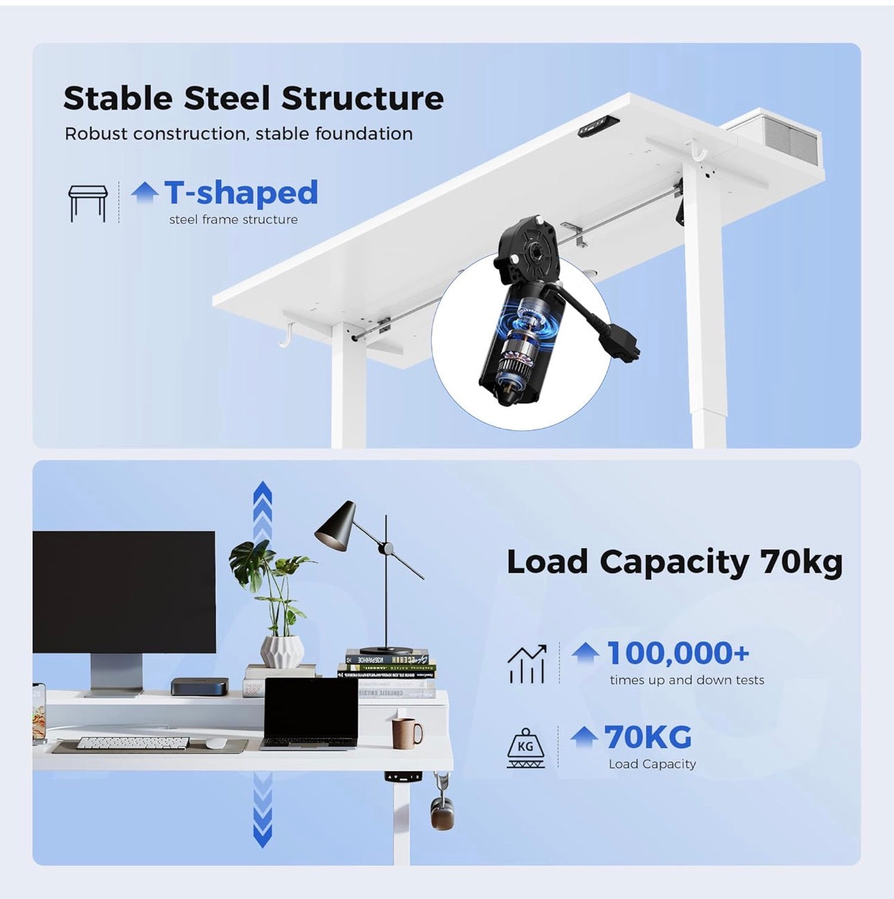 Electric Adjustable Height Desk with 2 Drawers, 120 x 60 cm