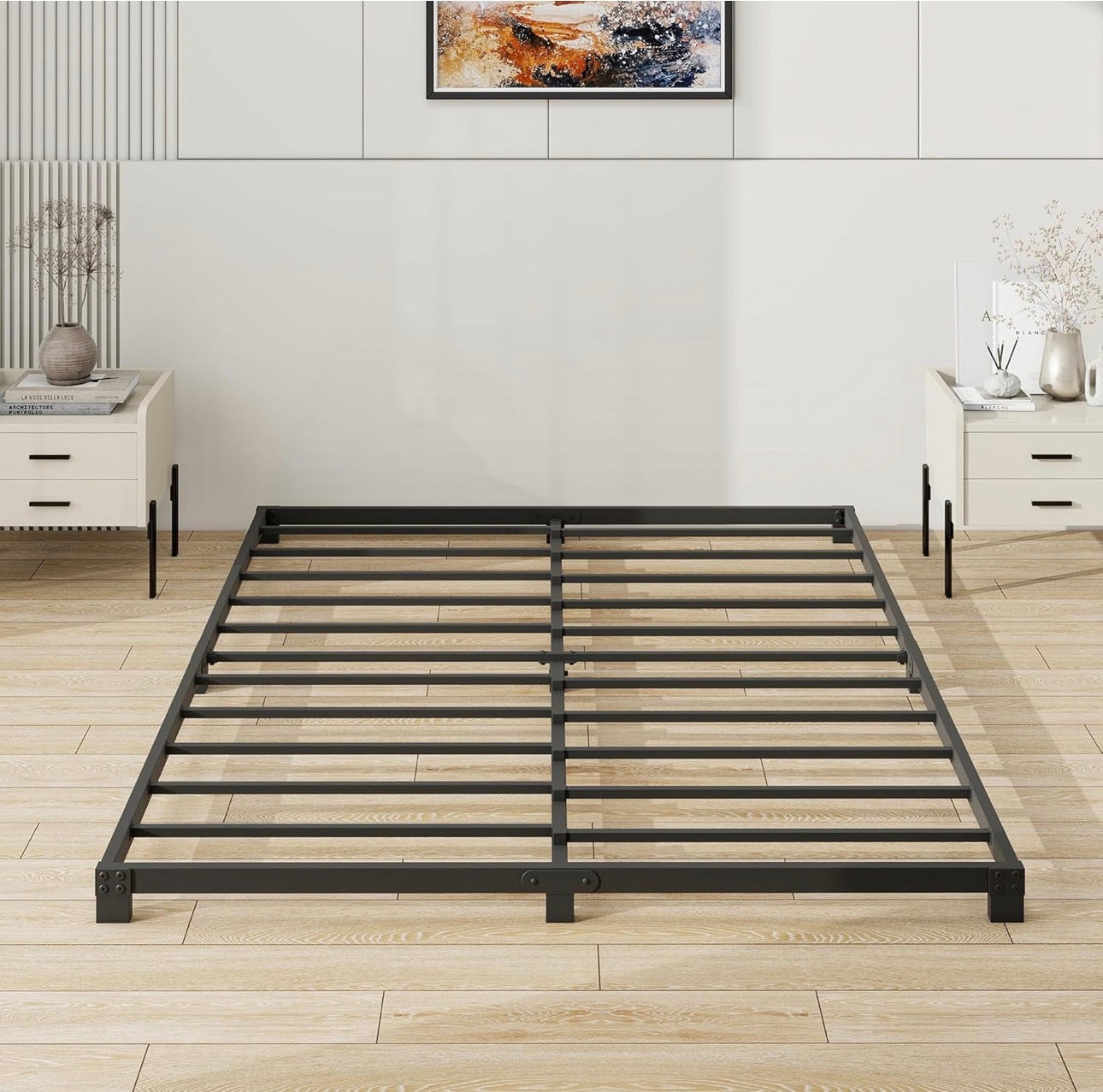 8cm Low King Size Bed frame, Metal Bed 150x200 cm