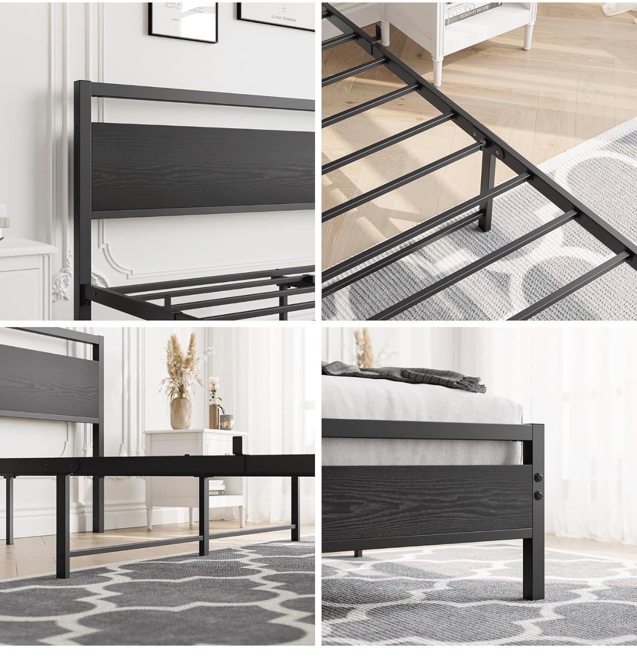4ft6 Double Bed Frames with Wooden Headboard