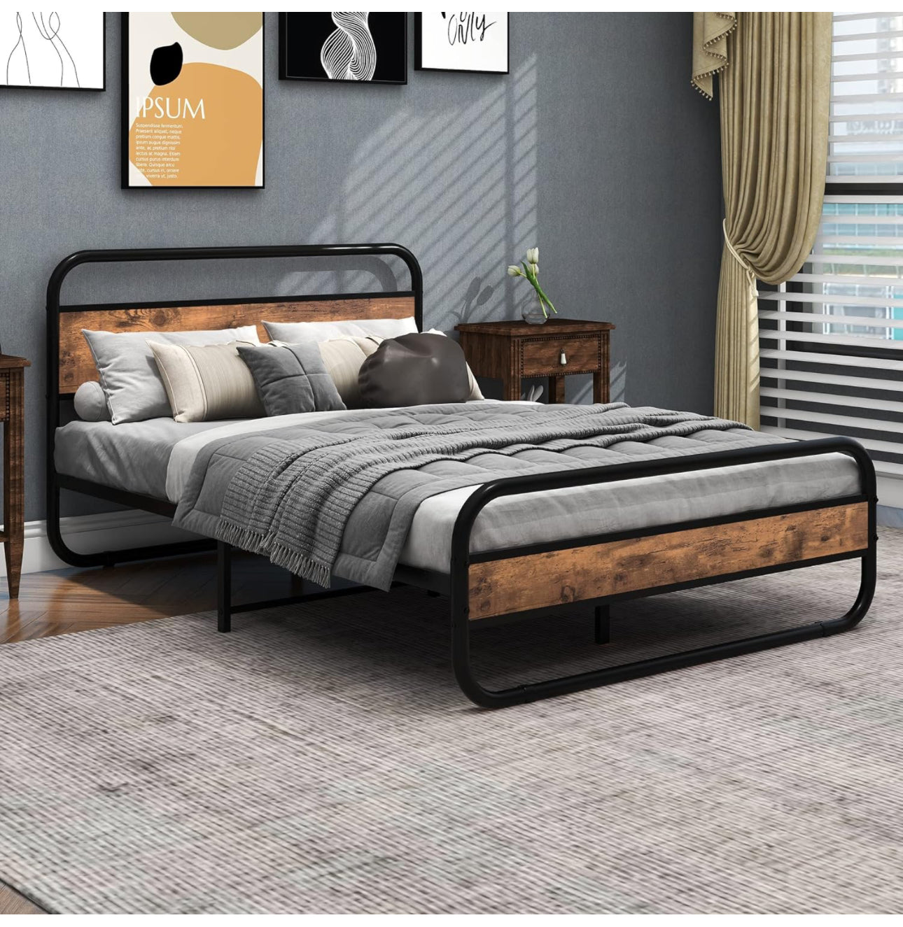 Double Bed Metal Platform Bed Frame