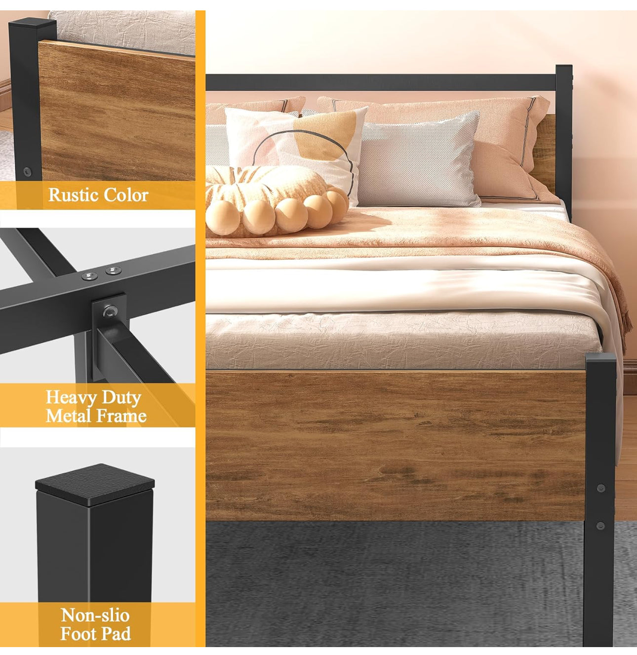 Single Bed Frames with Wood Headboard